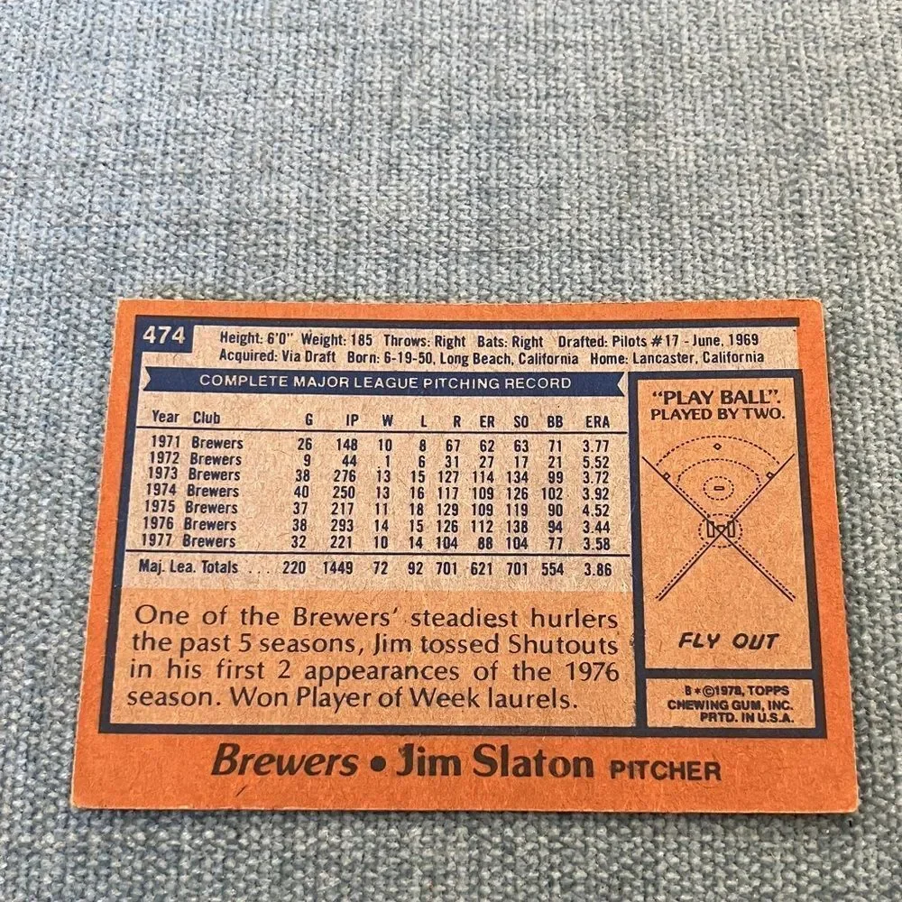 1978 Topps Milwaukee Brewers Baseball Card Trading Card